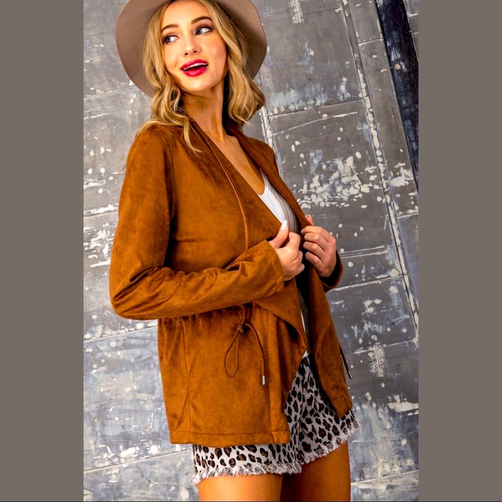 Last 1! ee:some faux suede lapel blazer in camel color - Picture 2 of 8